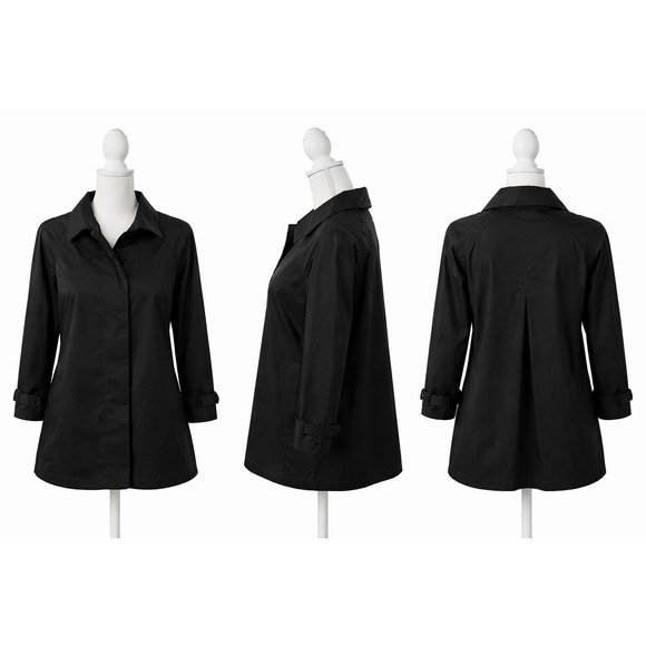 Norma Kamali Womens Black Long Sleeve Collared Button Up Rain Coat Size 14 - Picture 3 of 6